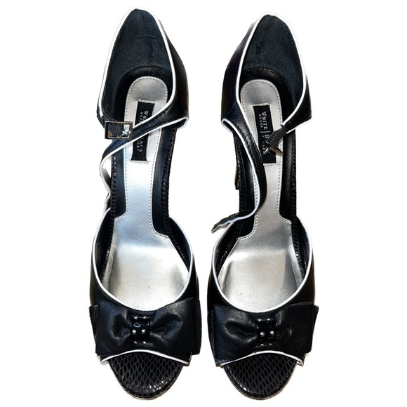 WHITE HOUSE BLACK MARKET Leather Peep Toe Ankle Strap Dressy High Heels Sz 8 - Picture 1 of 7